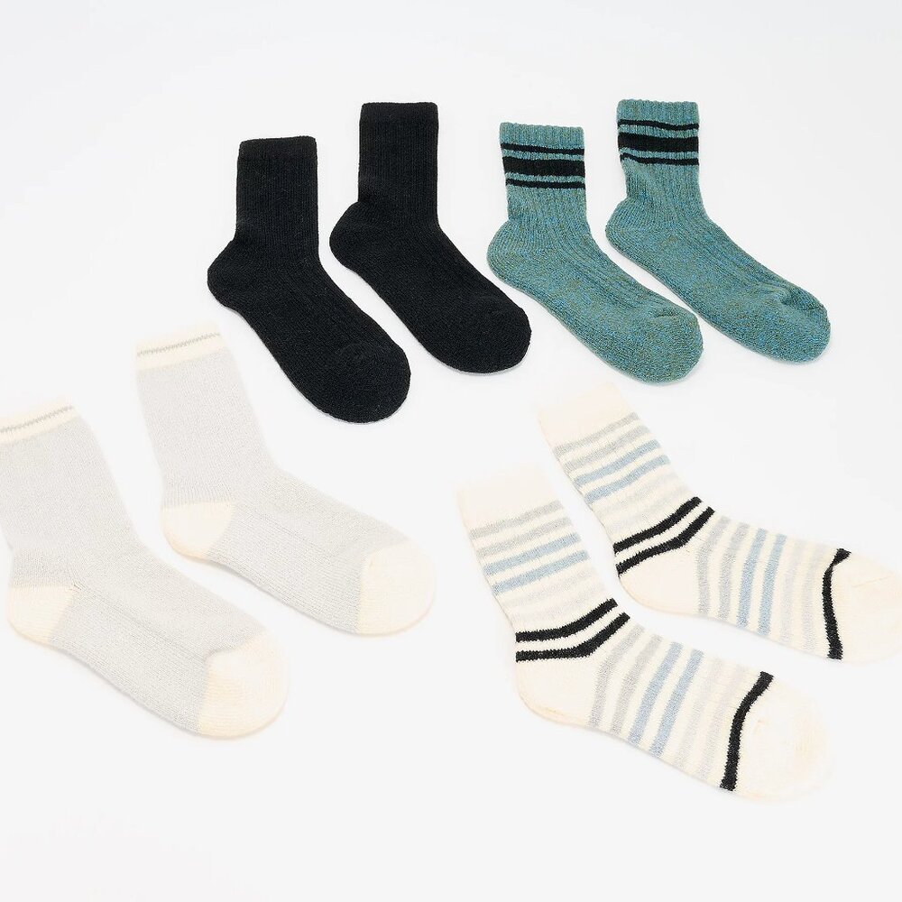 Cuddl Duds Set of 4 Knit Poly Crew Socks - Grey (OS) a626346